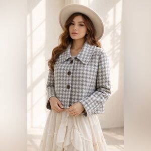 PENDLETON Vintage Houndstooth Coat Lamb Wool Academia Preppy Jacket Cardigan